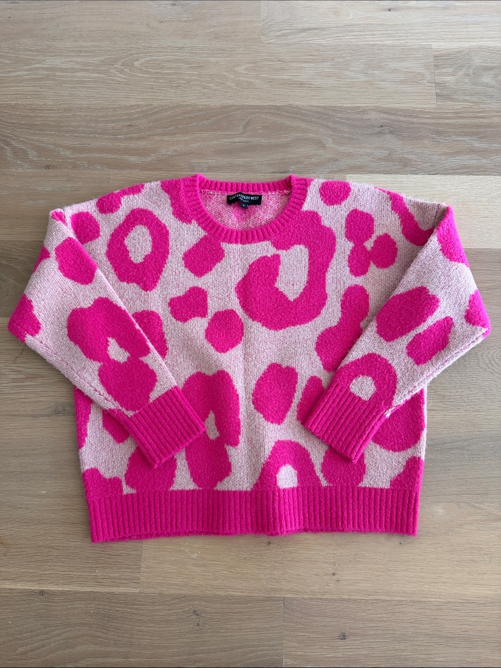 Central Park West Hot Pink and Light Pink Leopard Crewneck Sweater